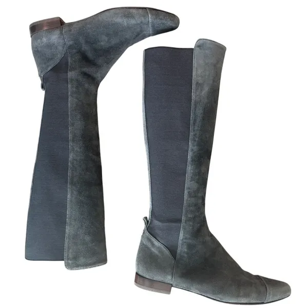 Tory Burch Grey Suede Cap Toe Stretch Back Riding Boots 8.5 - Image 5