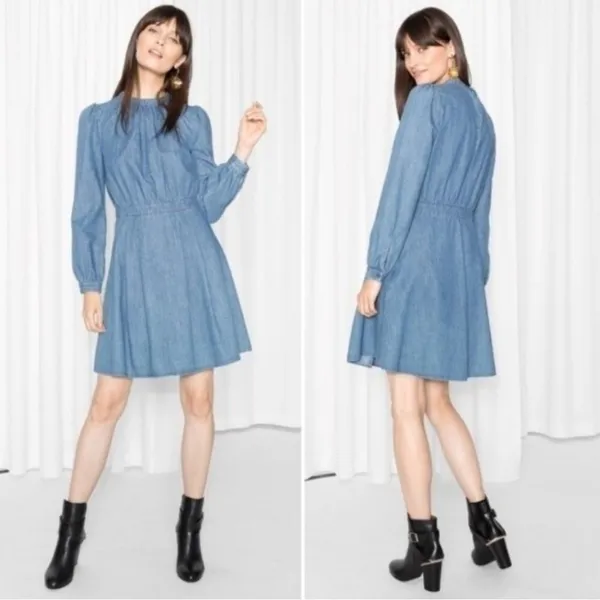 NEW & Other Stories Denim Blue Chambray Long Sleeve Short Dress Women’s 4 - Image 2
