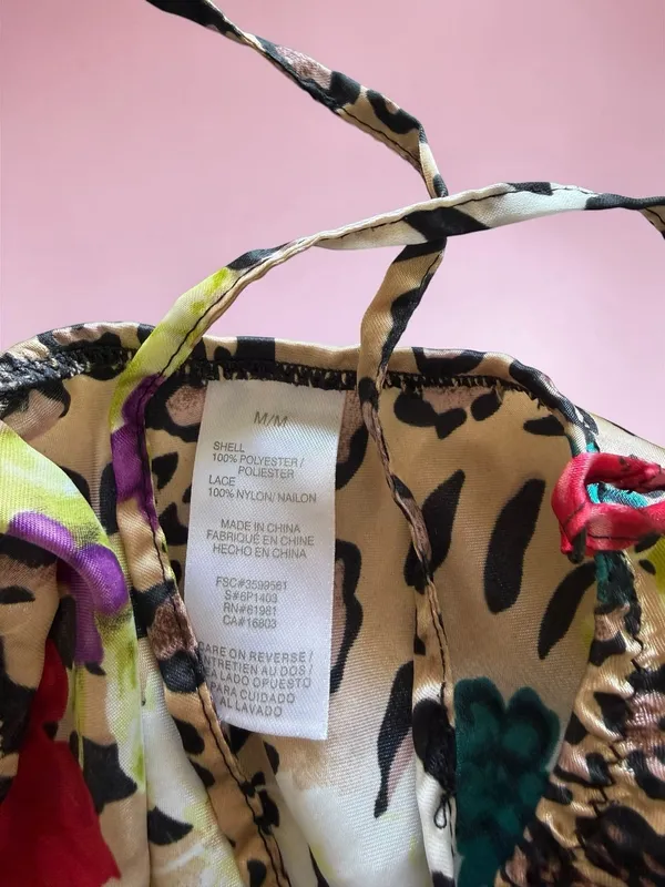 Sofia Intimates Leopard and Floral Satin Lace Trim‎ Chemise Slip Dress - Image 3