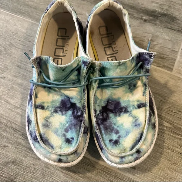 Hey Dude Shoes Youth 4 Womens 5 Wendy Tie Dye Ocean Storm Sneakers Flats - Image 2