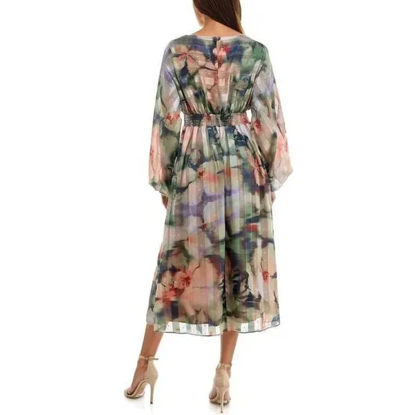 Socialite Chiffon Floral Midi Dress Womens Medium Side Slit‎ Party Guest Spring - Image 5