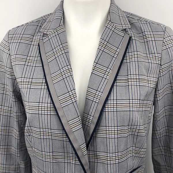 Ecru long sleeve plaid one button small blazer - Image 2