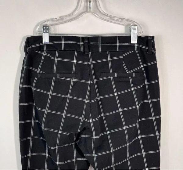 Old Navy Grid Windowpane Plaid Print High Rise Secret Slim Pocket Ankle Slacks 6 - Image 4