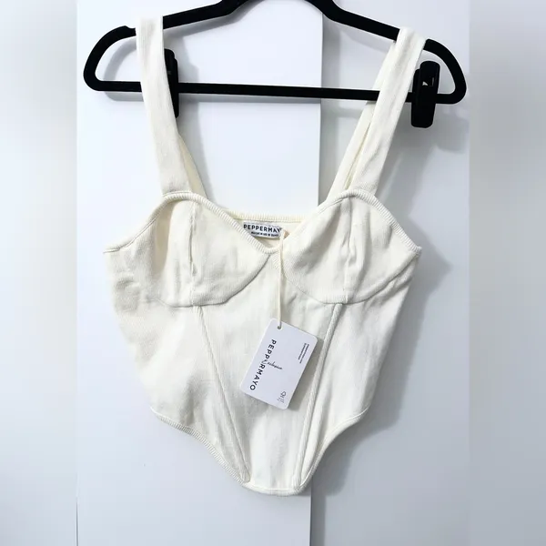 Peppermayo NWT Jaide Organic Cotton Rib Corset Top - Ivory - L - Image 8