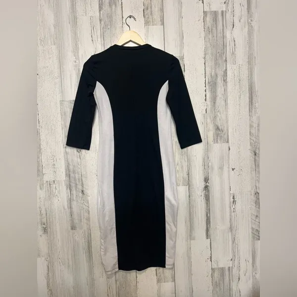 Zara Trafaluc Colorblock Bodycon Dress Black White Midi Fitted Size M - Image 3