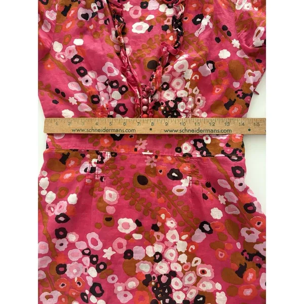 J Crew Top Womens S Pink Floral High Neck Blouse Victorian Ruffles Side Zip - Image 14