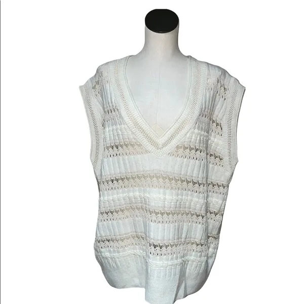 NWT ZARA COMBINATION POINTELLE VEST Sweater Top Super Oversize M Ivory - Image 7