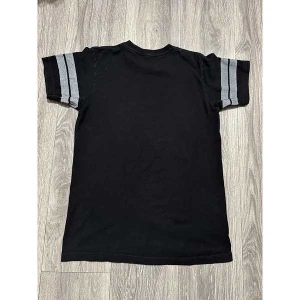 Superman Shirt S DC Comics Graphic Black Grey Striped Sleeve Varsity Tee Women - Image 7