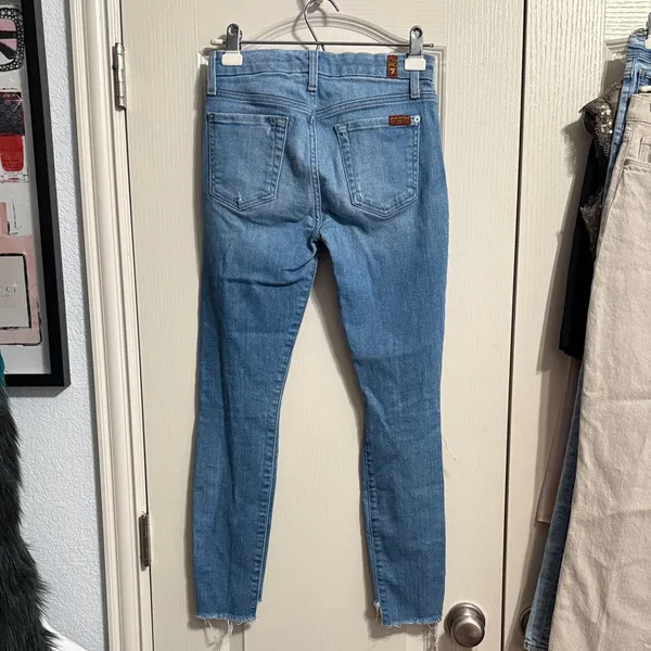 7‎ For All Mankind Distressed Frayed Ankle Skinny Jeans - Image 3