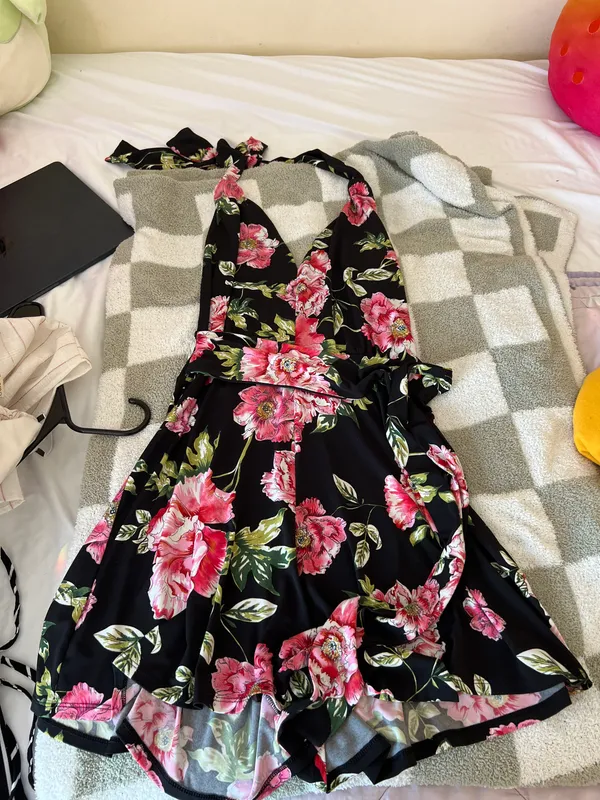 Express Halter Backless Floral Romper - Image 3