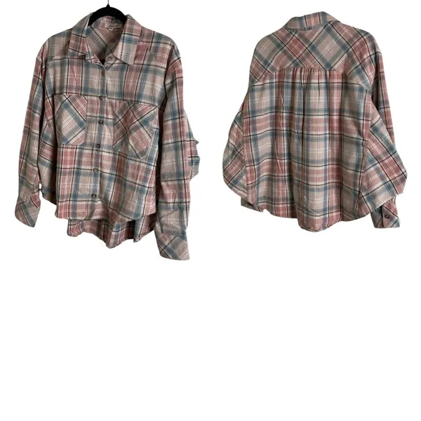 Oversized Plaid Flannel Shirt Button - Image 2