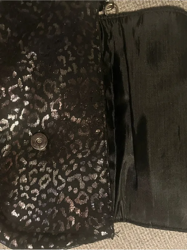 Black Metallic Leopard Print Wristlet Clutch - Image 4
