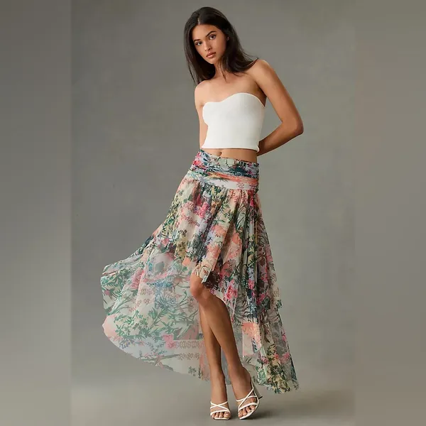 Anthropologie High-Low Tulle Maxi Skirt in Floral Pink Size 16 NWT Garden Party - Image 2
