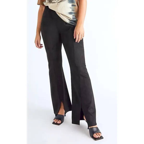 We The Free Women‎ CRVY Real Deal Vegan Pants Black Suede Flare Split Hem 32" - Image 10