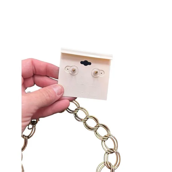Gold toned jewelry set of 3 - lauren Conrad earrings, double ring link chain nec - Image 6