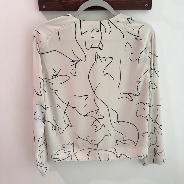 Babaton Aritzia Fox‎ Line Art Print V-Neck Blouse Cream Black XS - Image 4