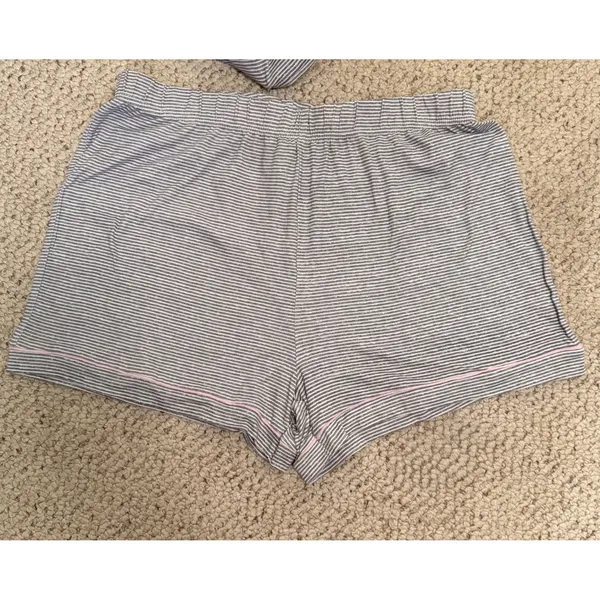 Tahari NWT‎ Notch Collar Short Pajama Set Gray Pink Stripe Large - Image 4