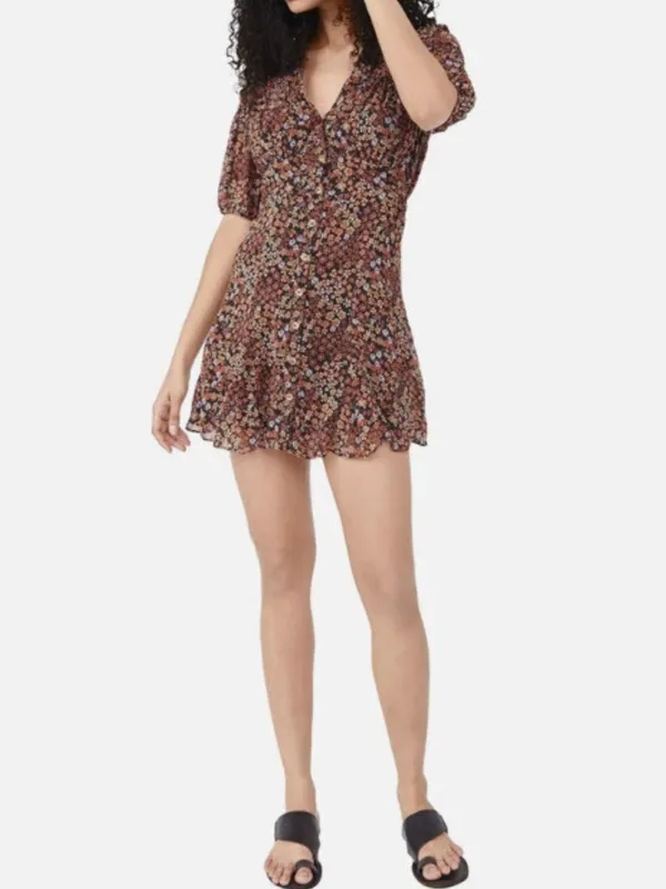 Free People Bonnie Mini Dress Medium Dusk Combo‎ NWT Floral Ruffle Smocked Boho - Image 4