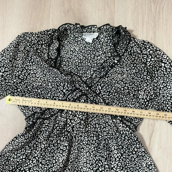 Loveriche Leopard Print Ruffle V-Neck Blouse Women Small Black White Bell Sleeve - Image 3