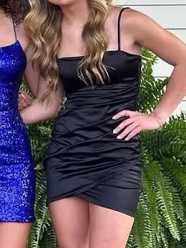 windsor black satin mini homecoming dress, worn once - Image 3