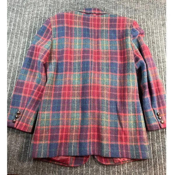 Vintage 90s LIZSPORT Blazer Women 10 Plaid Wool Shoulder Pads Tartan Jacket Fall - Image 2
