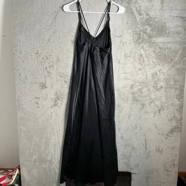 Vintage Y2K Black Beaded Slip Dress Evening‎ Grunge Goth Glam Size Small - Image 5