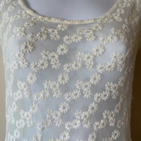 American Eagle Outfitters Women's Lace Peplum Top‎ small Ivory Floral Sheer Blou - Image 2