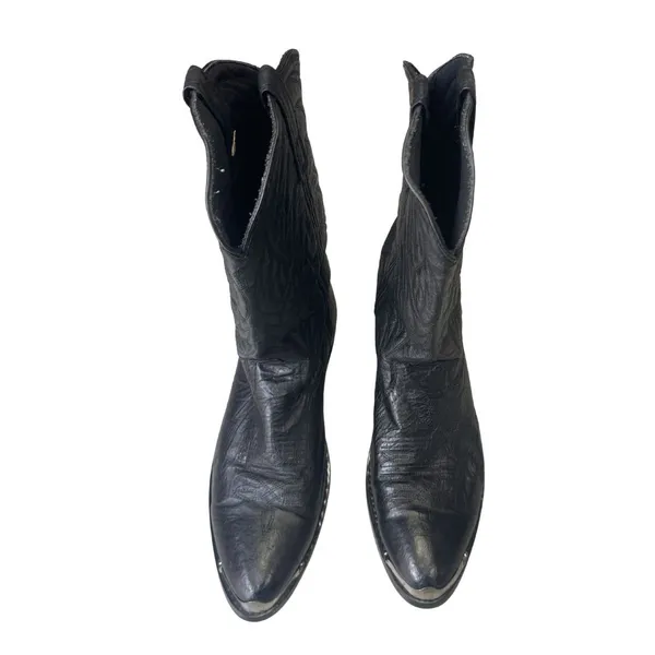 Laredo Black Leather Cowboy Boots Metal Toe Tip Size 9 Western Chic Rodeo - Image 3