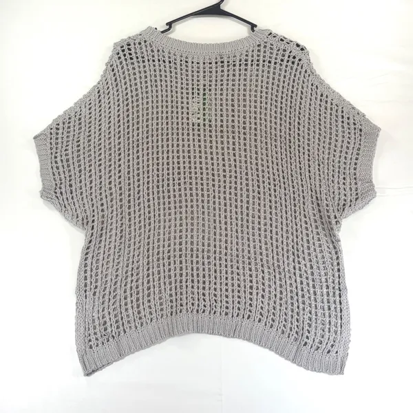 Women's Grey Open Knit Crochet Short Sleeve Sweater Top Small NEW with tags - Image 11