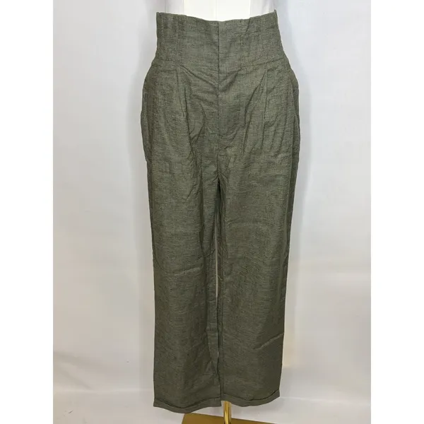 Hemp Momma Luna Pant Olive Green High Waist Pleated Trousers Small 121W5W1072 - Image 2