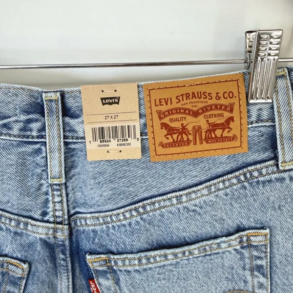 Levi's Ribcage Straight Ankle Jeans Womens 27 Light Wash‎ Distressed Button Fly - Image 6