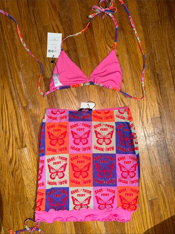 NWT Easy Tiger Butterfly Bikini Mesh Skirt Set S/M Ibiza - Image 3