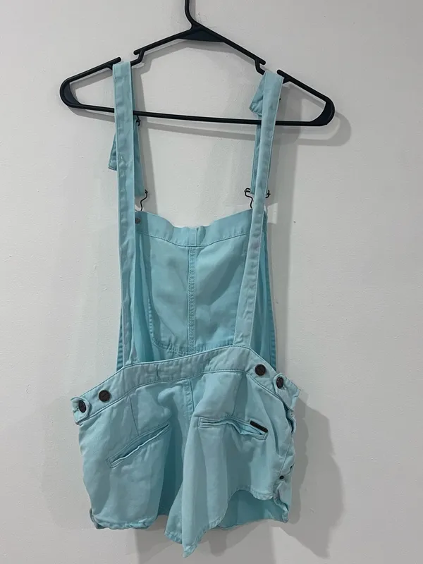 Zara Trafaluc Aqua Short Overalls Romper Y2K Utility Denim Size S - Image 3