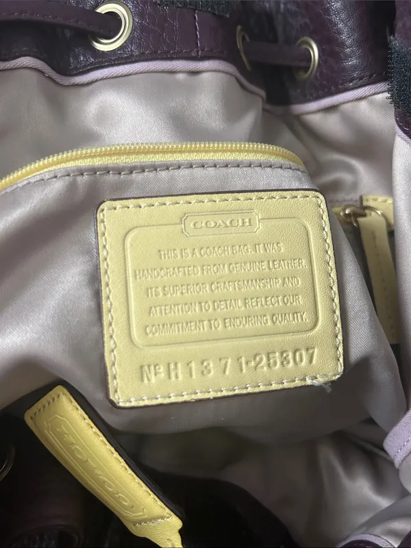 COACH Soft Legacy XI Eggplant Purple Pebbled Leather Drawstring Tote Bag Purse 🌺 - Image 9