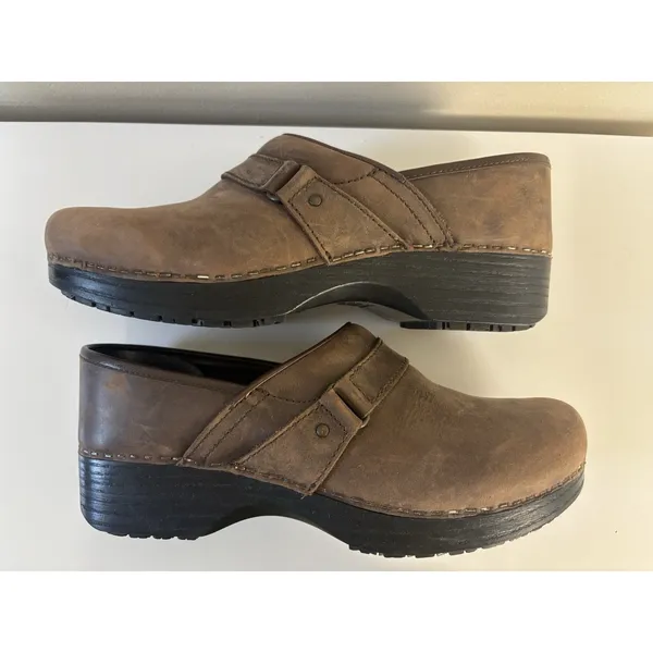 Abeo Bio System Eve Brown Leather Clogs Sz 9 N Slip Resistant Rubber Sole - Image 3