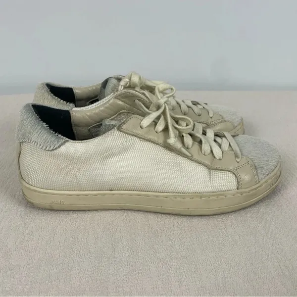 P448 Cream Low Top John Yeti‎ Fur Lace Up Distressed Sneaker - Image 6