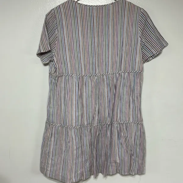 Madewell Striped Crewneck Button-Front Tiered Mini Dress Size M Spring Easter - Image 7