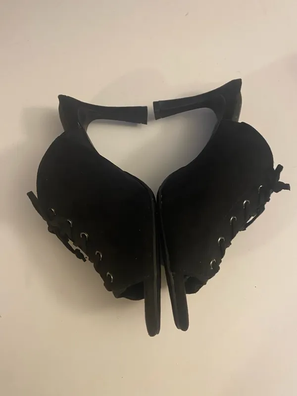 NW Diva Black Lace-Up Open-Back Mule Heels - Image 9