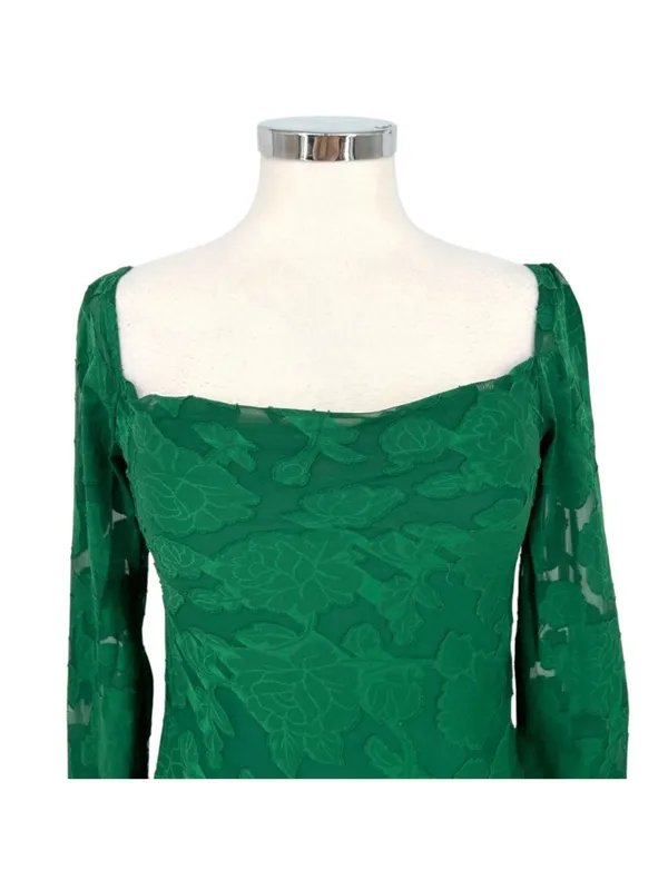 Princess Polly Star Power Green Floral Burnout Long Sleeve Mini Dress Size 2 NWT - Image 2
