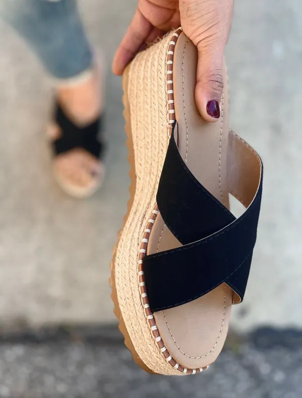 Soda Black Criss Cross Espadrille Wedge - Image 6