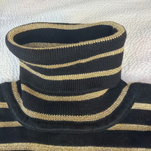 Lauren Ralph Lauren black gold metallic striped ribbed turtleneck S - Image 4