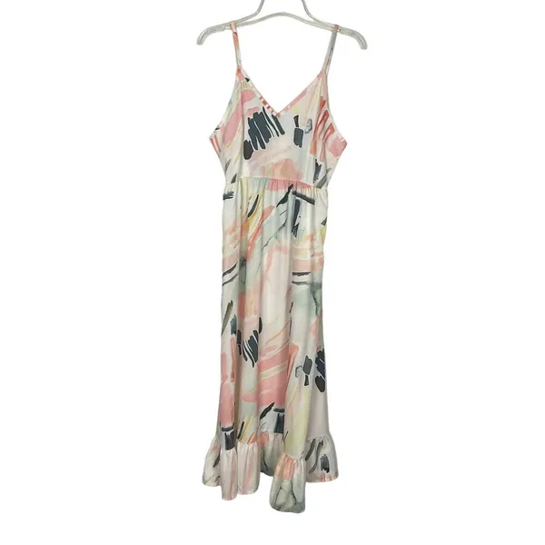 Womens Babydoll Maxi Dress Medium Painter Artsy Floral Beachy Vacation Travel - Image 2