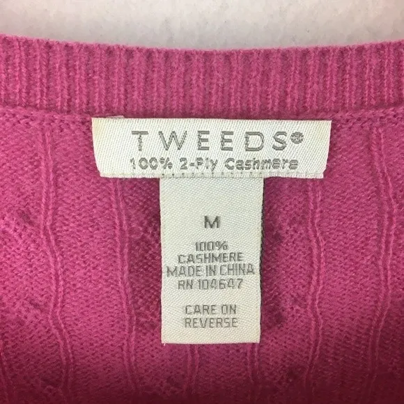 100% Cashmere Pink Ribbed Crew Neck Long Sleeve Sweater by Tweeds M - Image 7
