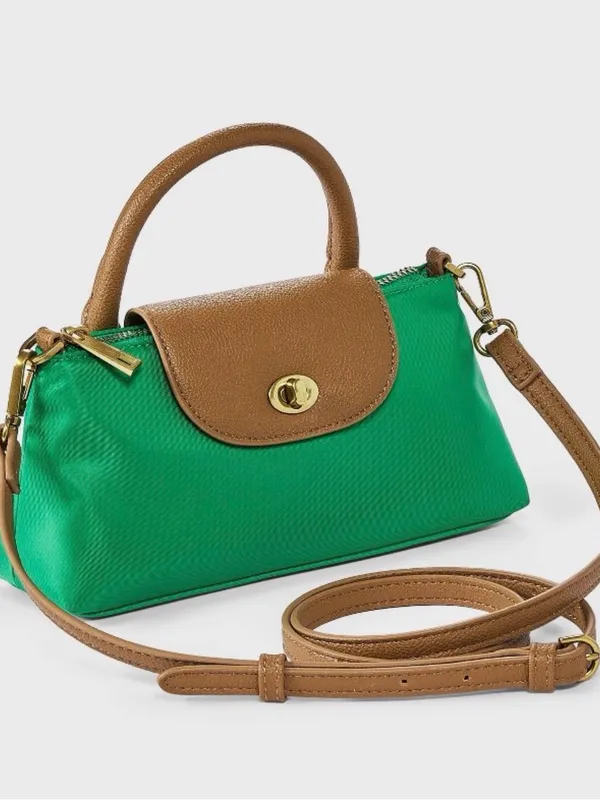 Classic Green and Tan Top-Handle Women’s Bag - Image 2