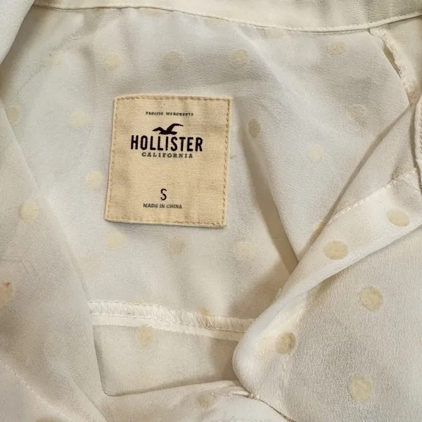 Hollister Top Small Womens Polka Dot Button‎ Down Shirt Sheer *flaws - Image 5