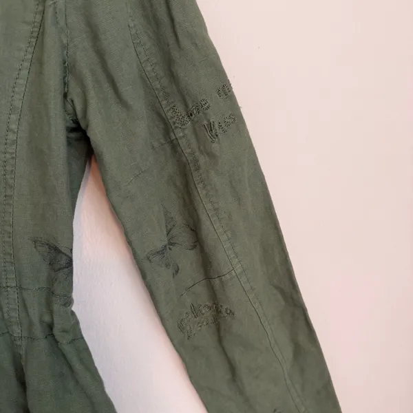 Desigual Y2K military utility jacket embroidered butterfly 36 green - Image 9