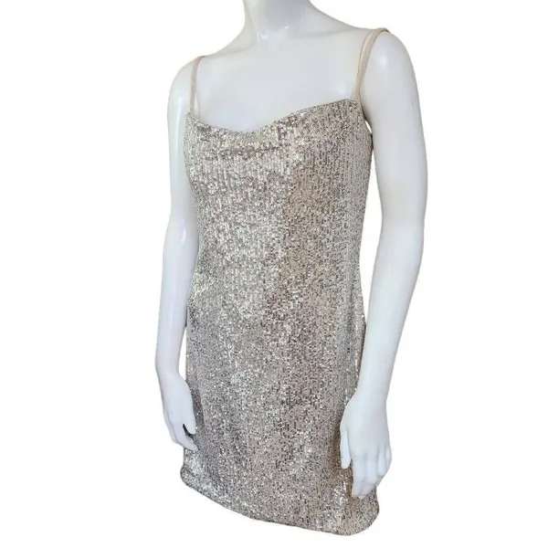 La Femme Silver Sequin Spaghetti Strap Mini Dress (12) - Image 3