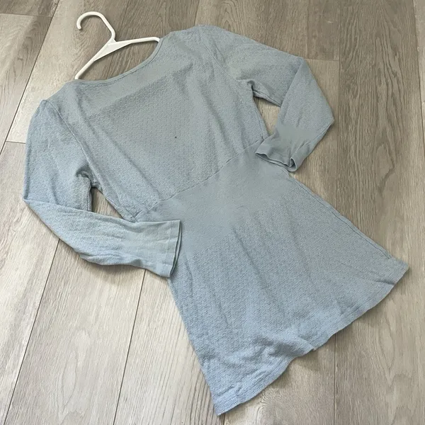 Free People Top cotton v neck scrunch babydoll womens Blue medium coquette girly - Image 5
