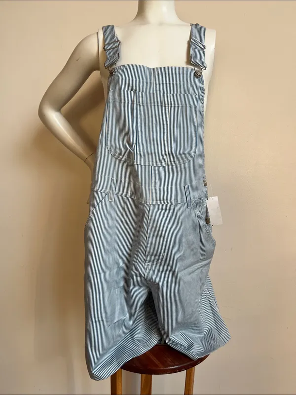 AMI vintage railroad overall Light Blue and White Pinstripe Short Overalls - Image 2
