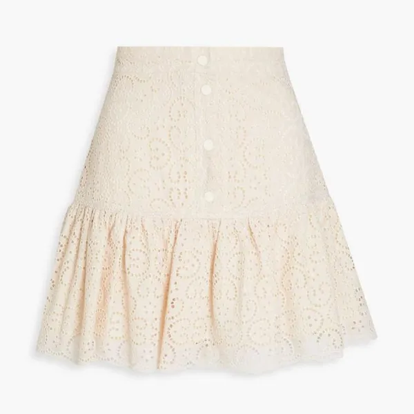 Sandro Ruffled broderie anglaise cotton mini skirt - Image 2